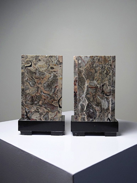 Image 1 of Pair of antique Art Deco marble bookends, fireplace decoration, 1920-1930