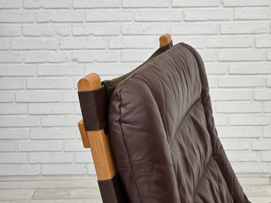 Image 1 of Anni '70, design danese di Farstrup, set di 2 poltrone, mobili in pelle, legno curvato.