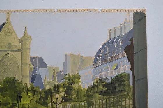 Französische Schule des 20. Jahrhunderts "Paris - Blick auf St Germain L'Auxerrois" Gouache Monogrammiert, (photo 3 of 11)
