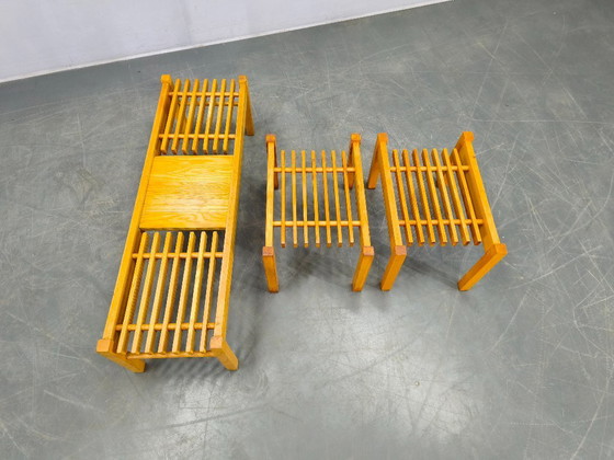 Image 1 of Set van 3 esdoornhouten plantenstandaards uit het midden van de 20e eeuw, Tsjechoslowakije, jaren 70.