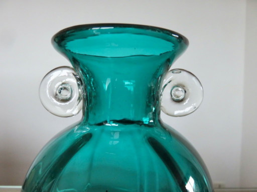 Murano-Glasvase mit Henkeln, türkisfarben, 1970