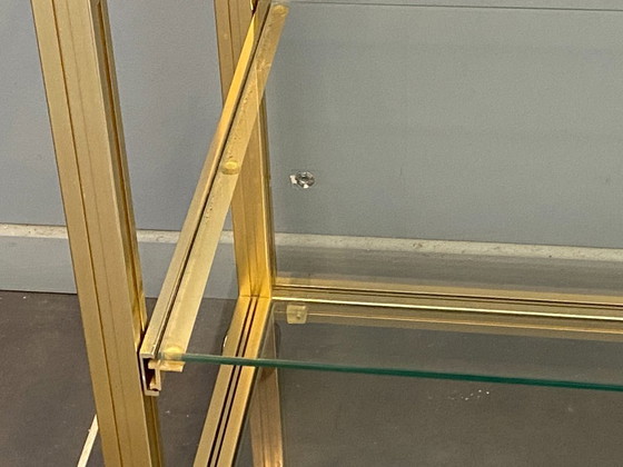 Image 1 of Meuble rangement télé hifi vidéo métal doré verre Pierre Vandel Paris 1970 vintage