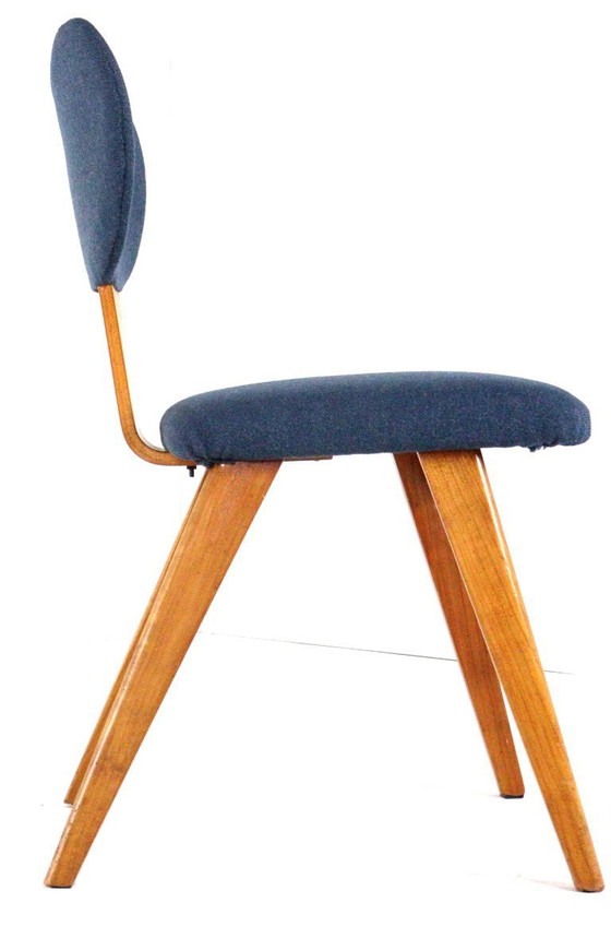 Image 1 of Beech dining set round dining table + 4 vintage dining chairs in the style of Pastoe