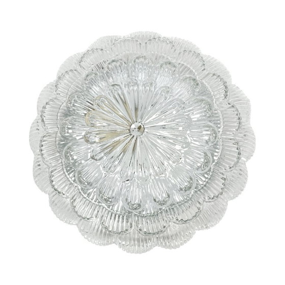 Image 1 of Lámpara de techo de cristal, aplique de pared RZB 32310 con motivo floral / Cristal de hielo, Alemania, década de 1970.