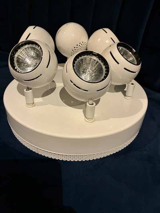 Rare Vintage Örsjö Puck Ceiling Light, 6-light, Åke Hultgren, Örsjö Belysning, Metal, White (photo 7 of 15)