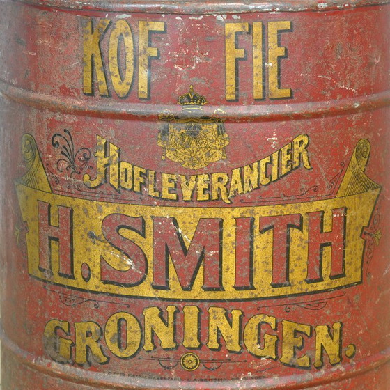 Image 1 of Lata grande de café de metal de H. Smith, circa 1920