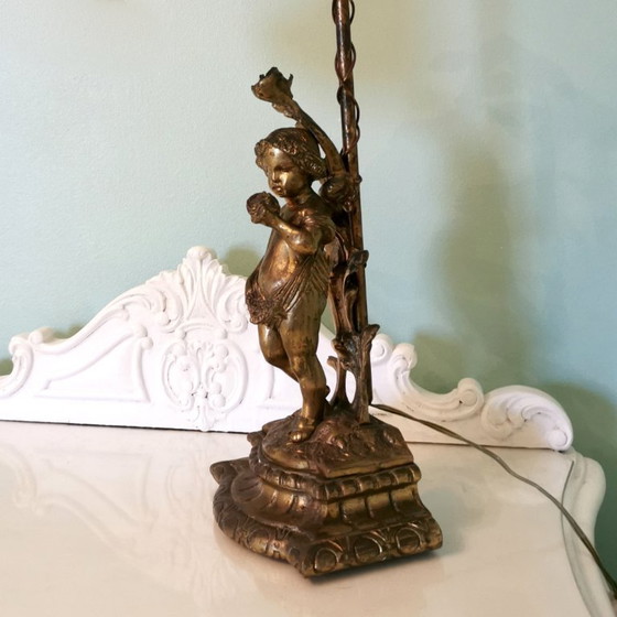 Image 1 of ANTIQUE BRONZE LAMP WITH ANGEL