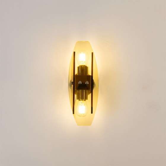 Image 1 of Paar bernsteinfarbene Murnao-Glas-Wandleuchten von Veca, 1970er Jahre