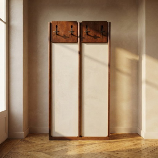Perchero de Pared Vintage Mid-Century, Madera y Paneles Crema, Checoslovaquia, 7 x 90 x 175 cm – kapstokken, Wood