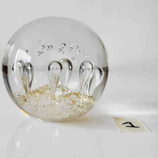 Vintage glazen kristallen bol Presse-papier helder kristal bellen goud stof 1970's