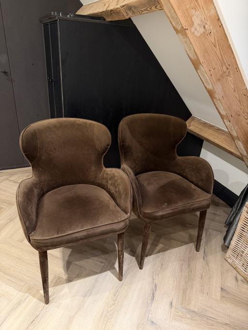 Set of 2 Brown Dining chairs – Velour – eetkamerstoelen, Velvet (photo 2 of 6)