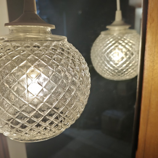 Vintage hanglamp met bolvormig glas, 14 cm – Plafondlamp uit het midden van de 20e eeuw – Opnieuw bedraad