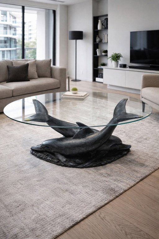 Table basse vintage avec dauphins