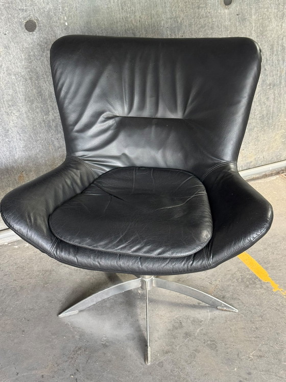 Pair of Hjort Knudsen Swivel Chairs – Leather, Metal (photo 5 of 8)