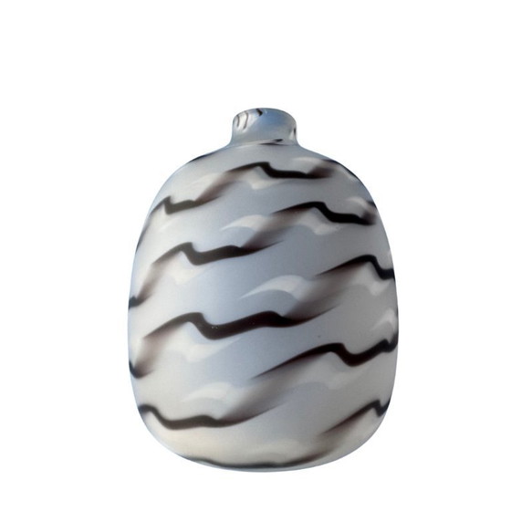 Image 1 of Heavy Art Deco vase in opal glass with etched wave motif - ca. 1930s