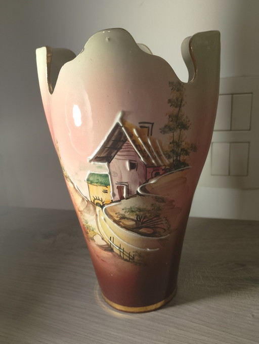 Seto porcelain vase with optical illusion of a hidden face, Japan, 1950