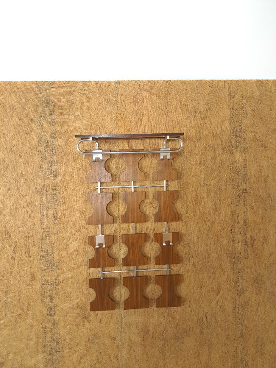 Image 1 of Porte-manteau mural en teck avec crochets chromés, n° 20