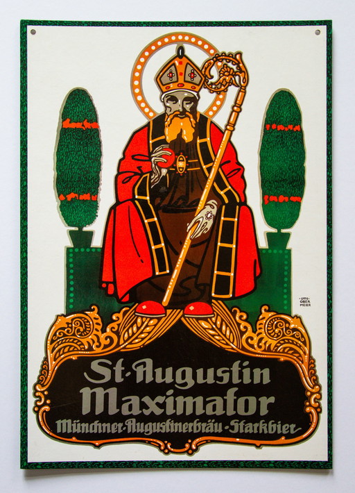 Origineel Duits Bierbord / Maximator Starkbier Augustiner Bräu / jaren 1970 / 34.5x49.5cm / 13.5x19.5in