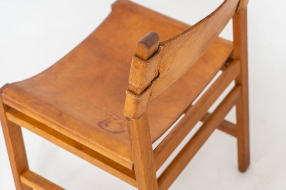 Image 1 of Oak & leather dining chairs (Denmark, 1960s).
