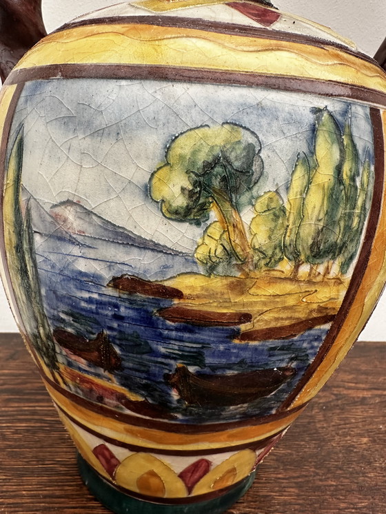 Image 1 of Grande Amphore Italienne en céramique , décor polychrome 