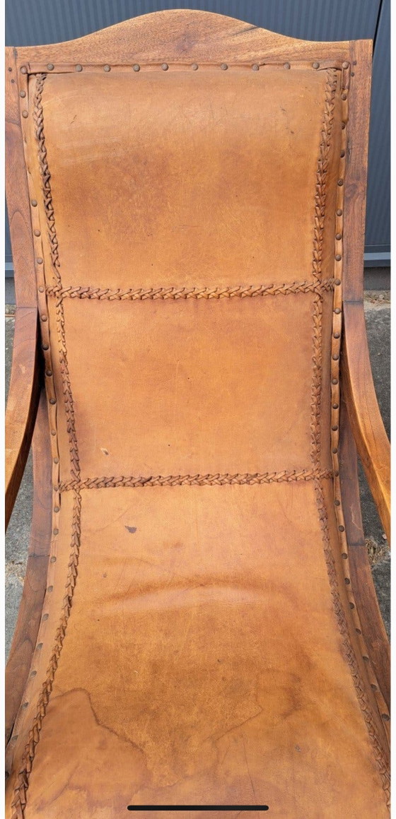 Set of Plantation British Colonial Vintage Armchairs – Leather, Metal (photo 3 of 8)