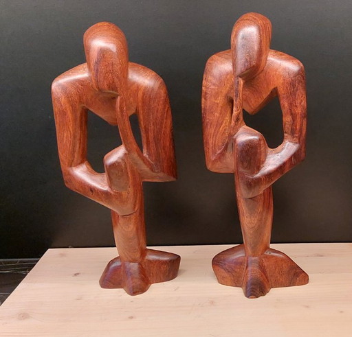 Vintage Houten Beeld "DE DENKER" 