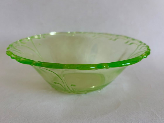 Image 1 of Service à dessert Art Déco en verre d'uranium Stölzle Söhne