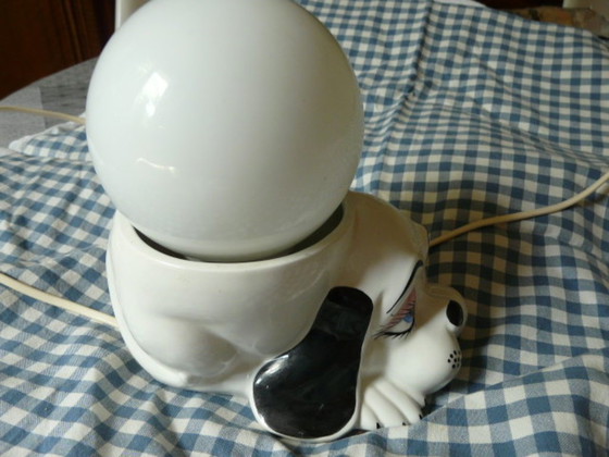Image 1 of Keramiek en opaline hondenlamp 1960/70 Gesigneerd Bassano Italië