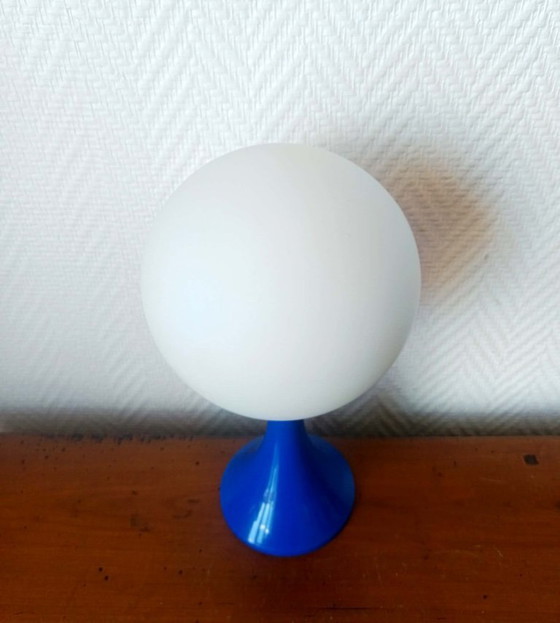 Image 1 of Lampada in stile Space Age, vetro blu e opalino, anni '70
