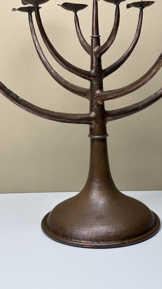 Egidio Casagrande Brutalist Italian Design 9-Arm Movable Vintage Hammered Copper Candle Holder (photo 13 of 15)