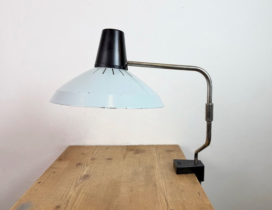 Image 1 of Grijze industriële bureaulamp van Elektrosvit uit de jaren 70, geschikt voor in een fabriek.