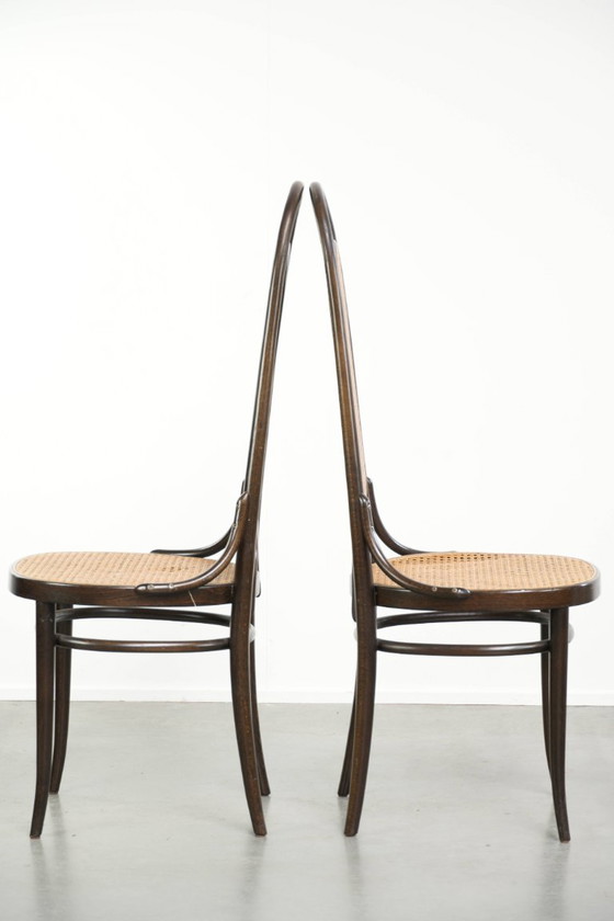 2x Original Vintage Thonet Design Webbing Dining Chair / Bistro Chair with Curved Wood, Model Long John (photo 4 of 12)