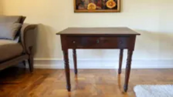19th Century Walnut Table – Restored with Full-Width Drawer – TAVOLO DA SALOTTO ANTICO, Side tables, Wood (photo 5 of 9)