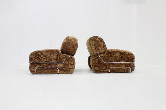 Image 1 of Set of vintage Italian armchairs in chrome and velvet from the 1970s