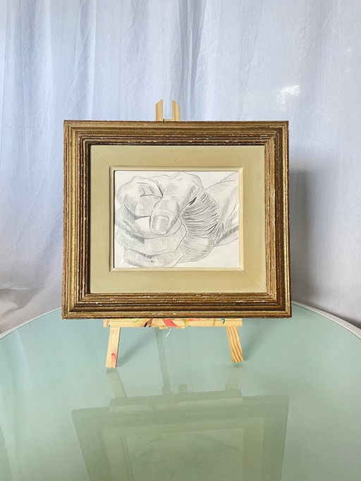 Studio della mano - Illustrazione originale - Cornice dorata d'epoca