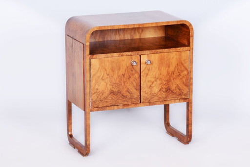 Gerestaureerde art-deco kast, walnoothout, fineer, gerestaureerde lak, Tsjechisch, jaren 1920 – kasten, Wood, Chrome