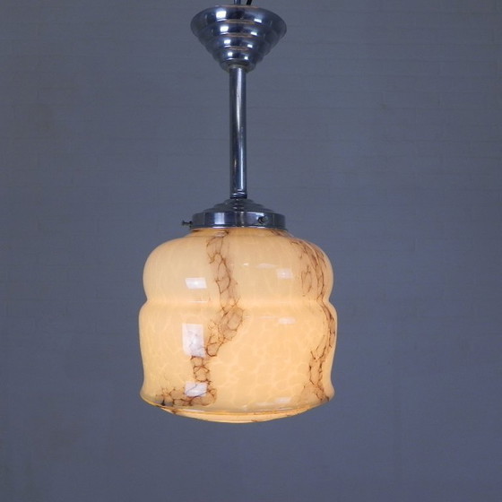 Image 1 of Art Deco pendant lamp with marbled glass shade, 1930s