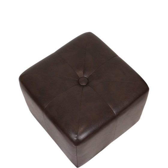 Image 1 of Vintage Vierkante Poef Bruin Skai