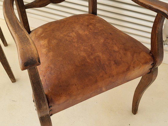 Image 1 of SUPERB PAIR OF VINTAGE ARMCHAIRS FROM THE 1940s AND 1950s IN LEATHER & OAK