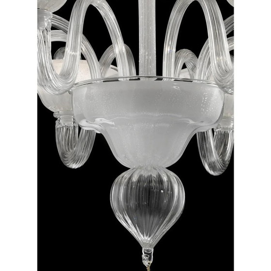 Image 1 of Moderner venezianischer Murano-Glas-Kronleuchter in transparenten und weißen Tönen mit Silberblatt