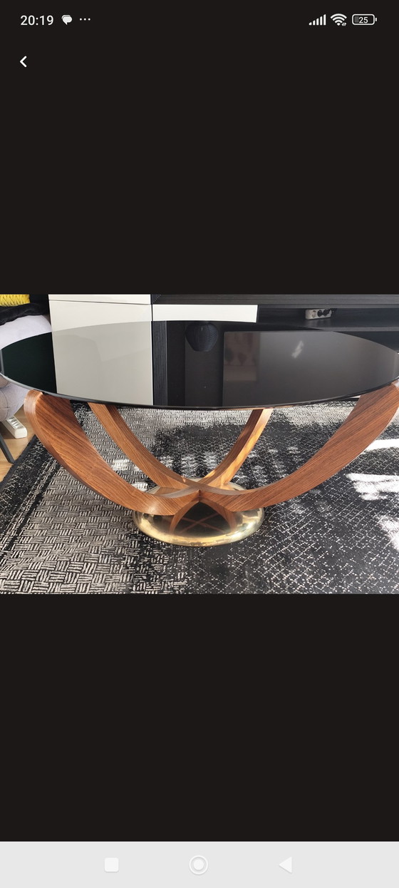 Image 1 of Mid-Century Couchtisch von Wilhelm Renz im Art-Déco-Stil – Glas, Massivholz & Messing