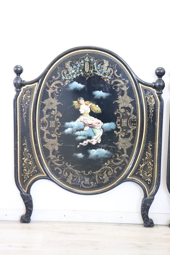 Image 1 of Set of 2 Single Beds in Iron, Art Nouveau Early 20th Century