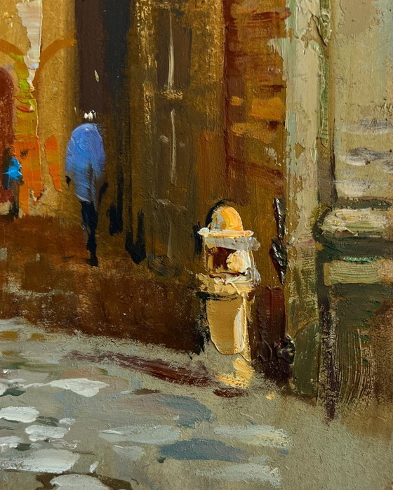 Image 1 of Original Oil Painting Day City Landscape Walking along the street of the city