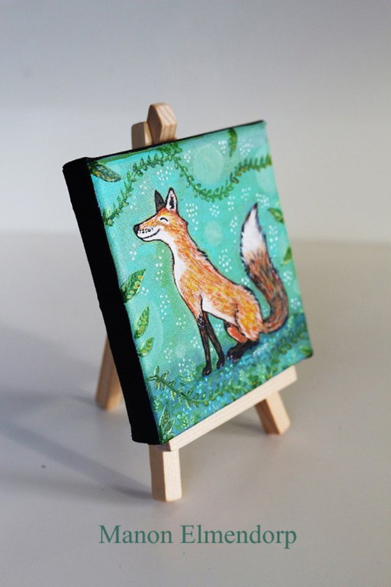 Image 1 of Unique Hand-Painted Small Painting with Donkey: Fox