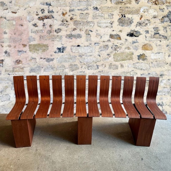 Image 1 of Curved teak and steel bench, 1950