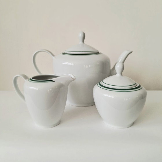 Image 1 of Mitterteich Bavaria Tea Set - Model 'Fanara' - Timeless Green Trim (3-piece, 1960s/70s)