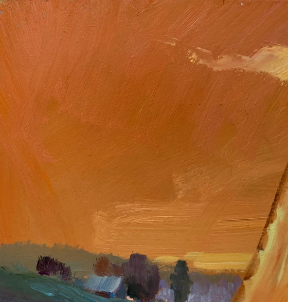 Image 1 of Original Oil Painting Sunset Sea Landscape Romantic evening swim