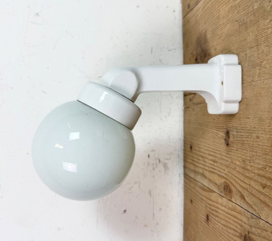 Image 1 of Vintage White Porcelain Wall Light with Milk Glass, 1950s