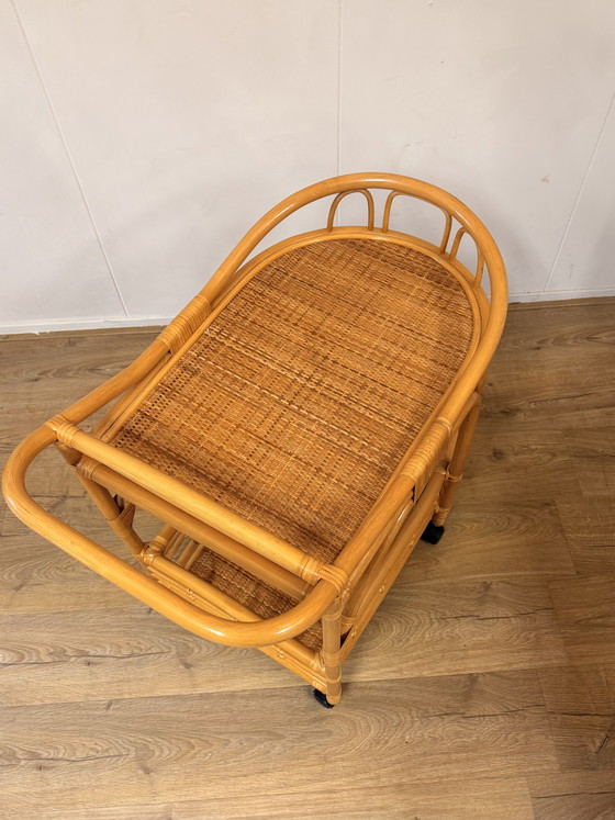 Image 1 of Vintage rotan bamboe serveerwagen/trolley