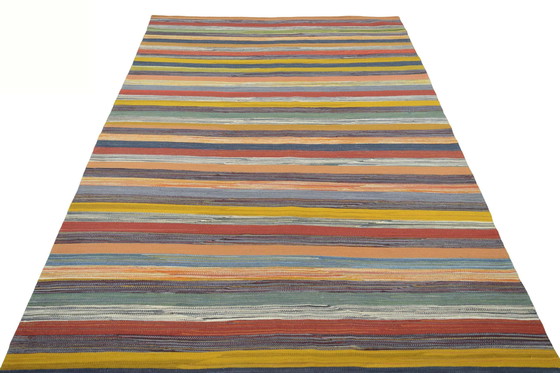 Image 1 of Handwoven Designer Kilim Fars - 250 X 162 Cm - Modern Stripes & Natural Colors